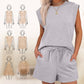 💕Last Day Promotion 49% OFF🔥Women's Cap Sleeve Crewneck Top & Drawstring Shorts 2-Piece Set