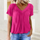 💖LAST DAY SALE 50% OFF💷✨Women's Casual Pleated V-Neck Short-Sleeve Top🌷-Loose Fit & Comfortable Shirring Top