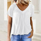 💖LAST DAY SALE 50% OFF💷✨Women's Casual Pleated V-Neck Short-Sleeve Top🌷-Loose Fit & Comfortable Shirring Top