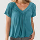 💖LAST DAY SALE 50% OFF💷✨Women's Casual Pleated V-Neck Short-Sleeve Top🌷-Loose Fit & Comfortable Shirring Top