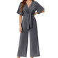 💖LAST DAY SALE 50% OFF✈️Women's Elegant V-Neck Wide Leg Waist Tie Jumpsuit