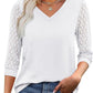 🏆Last Day Special Price ￡10.99!!🔥Women's Casual V-Neck Lace 3/4 Length Sleeve Top