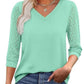 🏆Last Day Special Price ￡10.99!!🔥Women's Casual V-Neck Lace 3/4 Length Sleeve Top