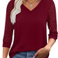 🏆Last Day Special Price ￡10.99!!🔥Women's Casual V-Neck Lace 3/4 Length Sleeve Top
