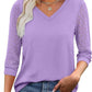 🏆Last Day Special Price ￡10.99!!🔥Women's Casual V-Neck Lace 3/4 Length Sleeve Top