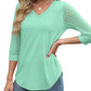 🏆Last Day Special Price ￡10.99!!🔥Women's Casual V-Neck Lace 3/4 Length Sleeve Top
