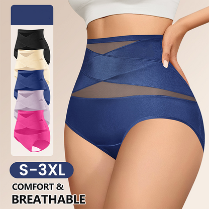 🌸Last Day-Buy 1 Get 3 Free✨4-Pack Cross-Waist Mesh Women's Thong Pants, 👍Soft Breathable High Waist, Comfortable Non-Squeezing