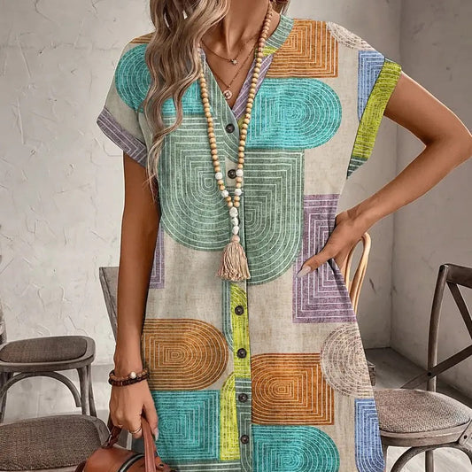 ⏰Last Day Hot Sale-49% OFF!!⌛💯Color-blocking Graphic Overlap Dress