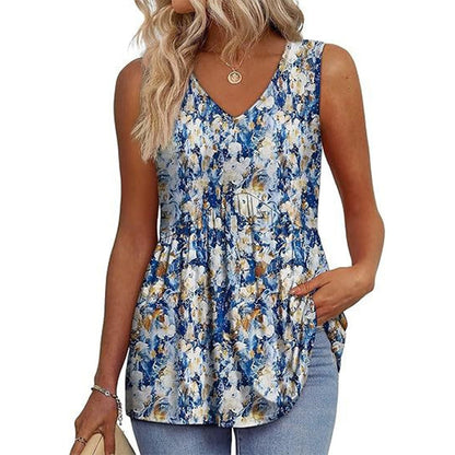 🌞HOT SALE 49% OFF👚Women's Print Flowy Sleeveless V Neck Peplum Tank Tops