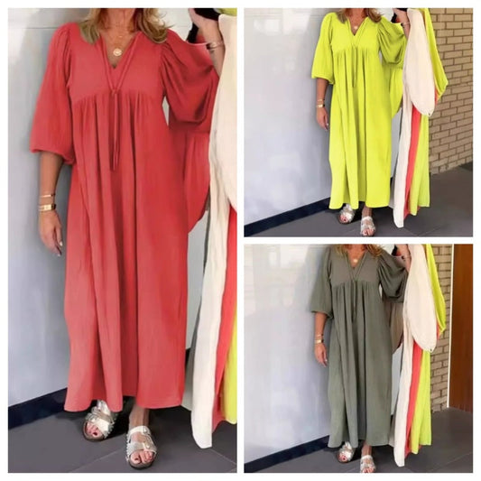 🎉Last Day Promotion 50% OFF💃Bubble Sleeve V-Neck Maxi Dress