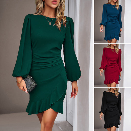💖Last Day 50% OFF💖Elegant women's dress with puff sleeves and fringed hem🎉