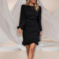 💖Last Day 50% OFF💖Elegant women's dress with puff sleeves and fringed hem🎉