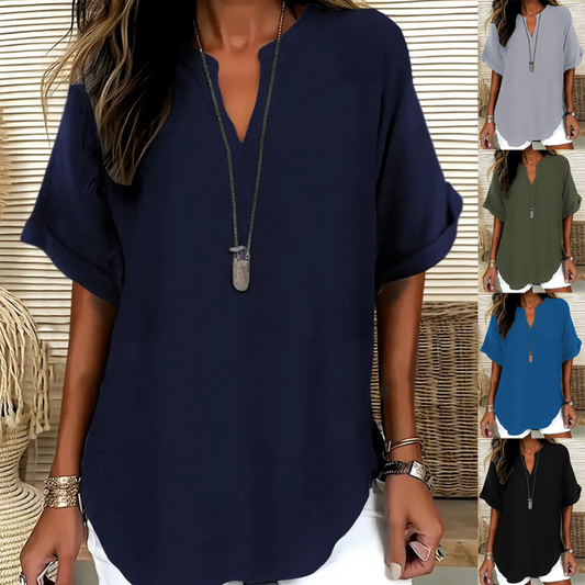 💥Last Day Special Sale 50% OFF💝✨Fashion Loose Solid Color Short Sleeve Blouse