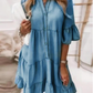 🔥Last Day Promotion 50% OFF👗V-Neck Ruffle Trim Summer Dress – Lightweight Denim Look