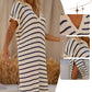 ⏰Early Autumn Sales 49% OFF🍂Women's V-Neck Striped Split Lapel Long Sweater Dress