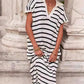 ⏰Early Autumn Sales 49% OFF🍂Women's V-Neck Striped Split Lapel Long Sweater Dress