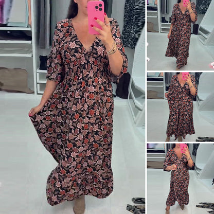 💃Spring Hot Sales 49% OFF💝V-neck Printed Maxi Dress With 3/4 Sleeves