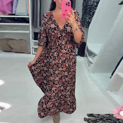 💃🍂Autumn Sales 49% OFF💝V-neck Printed Maxi Dress With 3/4 Sleeves