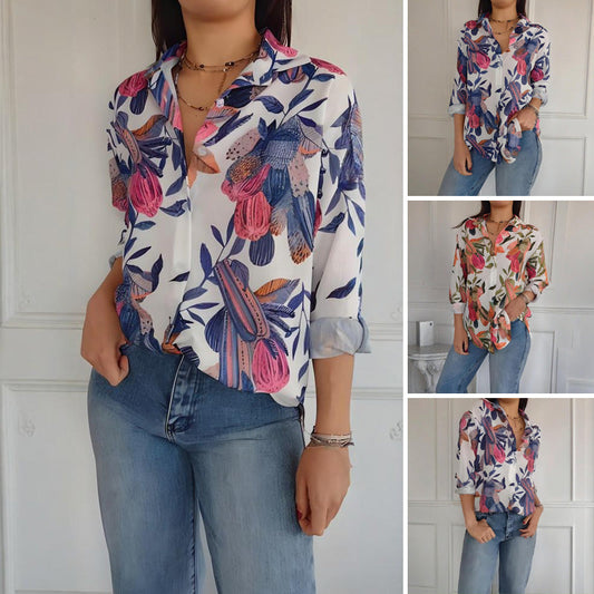 🍂Autumn Sales 49% OFF🍁Elegant Plants Print Button-up Shirt