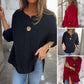 Women's Simple Loose-Fit Top with Rolled Sleeves