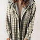 Hot Sale-Women's Thickened Flannel Long Sleeve Plaid Jacket Coat With Hood