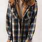 Hot Sale-Women's Thickened Flannel Long Sleeve Plaid Jacket Coat With Hood