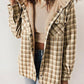 Hot Sale-Women's Thickened Flannel Long Sleeve Plaid Jacket Coat With Hood