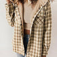 Hot Sale-Women's Thickened Flannel Long Sleeve Plaid Jacket Coat With Hood
