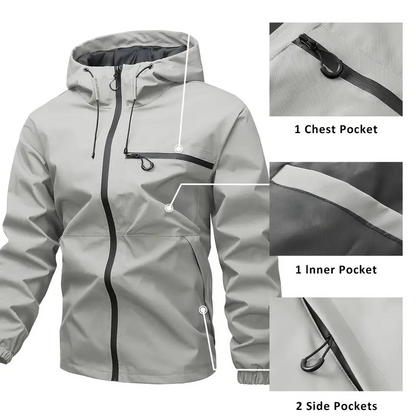 🔥LAST DAY SALE- 49% OFF⛰️Men's Plain Waterproof Windproof Drawstring Zip Up Hooded Jacket