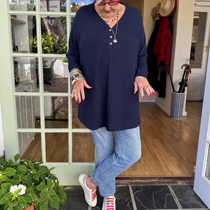 🍂LAST DAY PROMOTION - 50%OFF💜Women's Buttoned V-Neck Long Sleeve Top