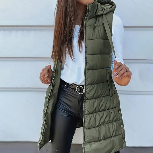 🔥HOT SALE 50% OFF🎁Autumn Women’s Zip-Up Sleeveless Hooded Long Puffer Vest 💕
