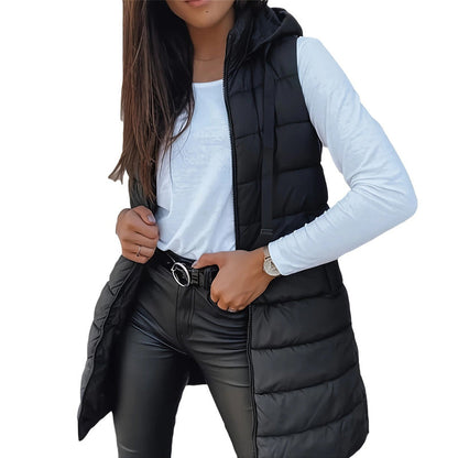 🔥HOT SALE 50% OFF🎁Autumn Women’s Zip-Up Sleeveless Hooded Long Puffer Vest 💕