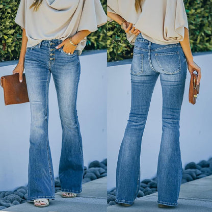 ✨Hot Sales - 49% OFF👖Vintage Button Fly High Waist Flare Leg Jeans