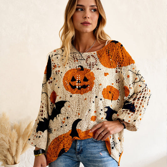 🎃Halloween  Sale -50% OFF👻Women's Halloween Loose Fit Batwing Knit Sweater