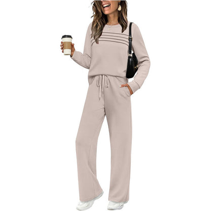 🥳2026 HOT SALE🥳💞60K+ SOLD!✨Women's Crew Neck Top & Drawstring Pants Set3
