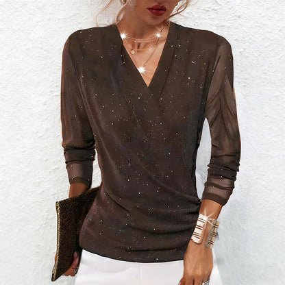 🔥Hot Sale 50% OFF✨✨Women's Sparkle Crossover V-Neck Long Sleeve Top