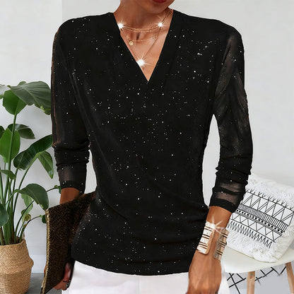 🔥Hot Sale 50% OFF✨✨Women's Sparkle Crossover V-Neck Long Sleeve Top
