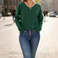 V-Neck Pointelle Knit Pullover Sweater