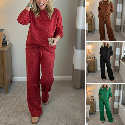 ⏳Limited-time 50% off⏰Women's Glitter Pullover Sweater & Pants 2-Piece Set👚👖