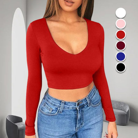 🔥Hot Sale 50% OFF✨Womens round Neckline Sexy Long Sleeve top