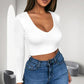 🔥Hot Sale 50% OFF✨Womens round Neckline Sexy Long Sleeve top