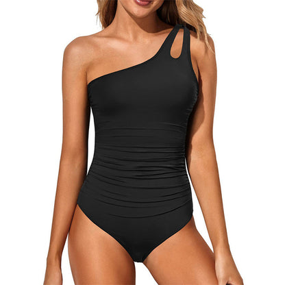 💥LAST DAY SALE 60% OFF🏖️🩱One Shoulder One Piece Swimsuit For Women Tummy Control Bathing Suit