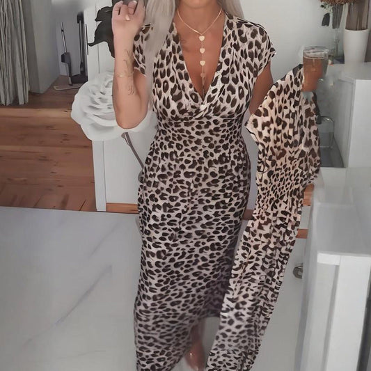💞New arrival 60% OFF for a Limited Time!!👗Women's V-Neck Leopard Print Dress