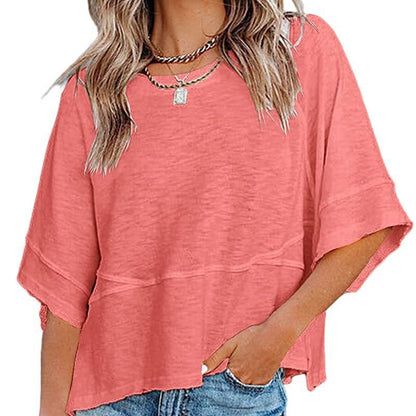 💥Last Day Special Sale 40% OFF👚Women's Solid Color Splicing Loose Five Points Flare Sleeve T-Shirt