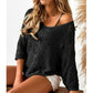 👍2026 Summer Hot Sale 50% OFF💥Women's Hollow Out V Neck Jumper Drop Shoulder Crochet Knit Top