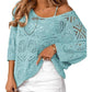 👍2026 Summer Hot Sale 50% OFF💥Women's Hollow Out V Neck Jumper Drop Shoulder Crochet Knit Top