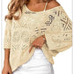 👍2026 Summer Hot Sale 50% OFF💥Women's Hollow Out V Neck Jumper Drop Shoulder Crochet Knit Top