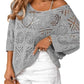 👍2026 Summer Hot Sale 50% OFF💥Women's Hollow Out V Neck Jumper Drop Shoulder Crochet Knit Top