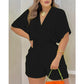 💥Last Day Special Sale 49% OFF💃Women's Plain Drawstring Shirred Waist Fitted V Neck Romper