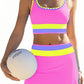 👙Last Day Sale 50% OFF🌈💃Color Block Patchwork Sporty 3-Piece Bikini Set - High Waisted & Tummy Control Swimsuit👙